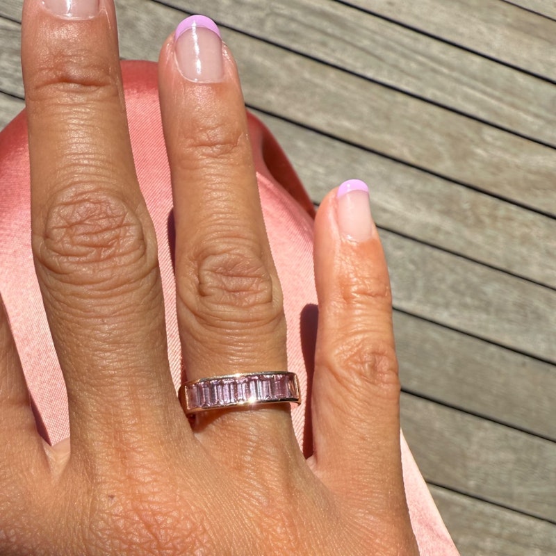 Jane Taylor 14k Rose Gold Pink Baguette Tourmaline Square Ring