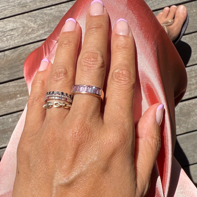 Jane Taylor 14k Rose Gold Pink Baguette Tourmaline Square Ring
