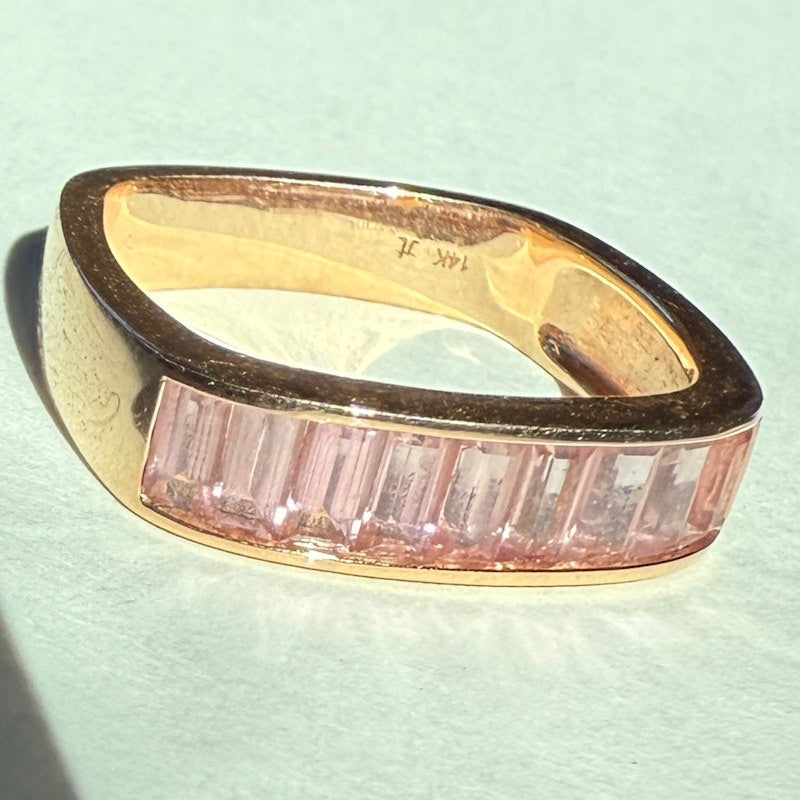 Jane Taylor 14k Rose Gold Pink Baguette Tourmaline Square Ring