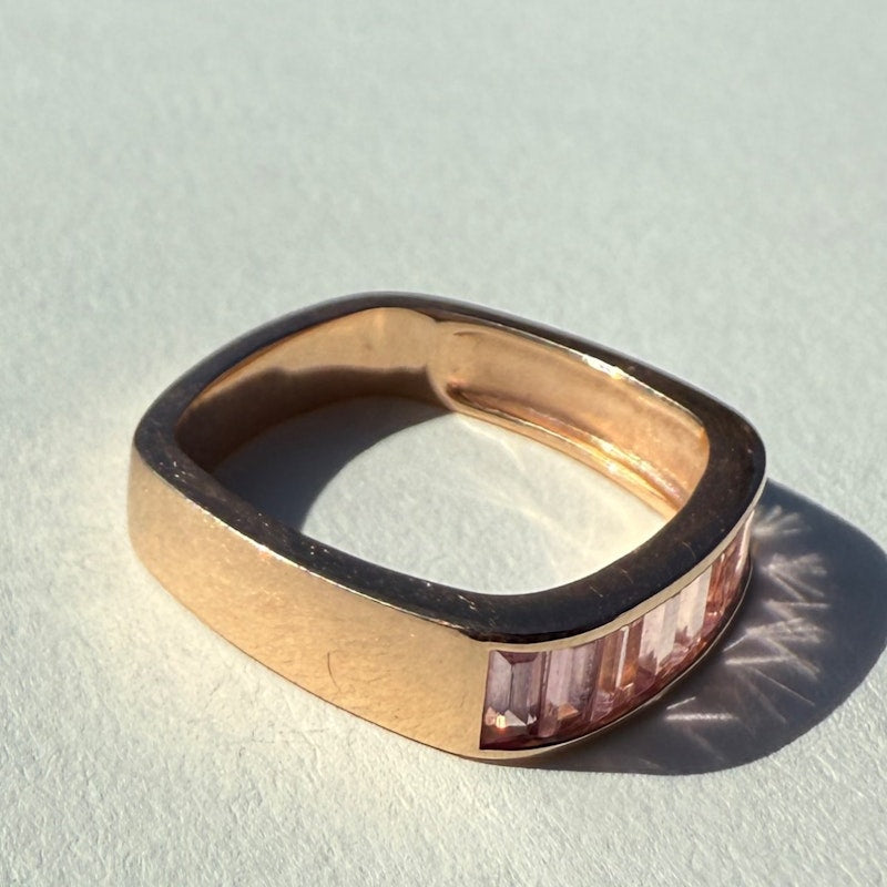 Jane Taylor 14k Rose Gold Pink Baguette Tourmaline Square Ring