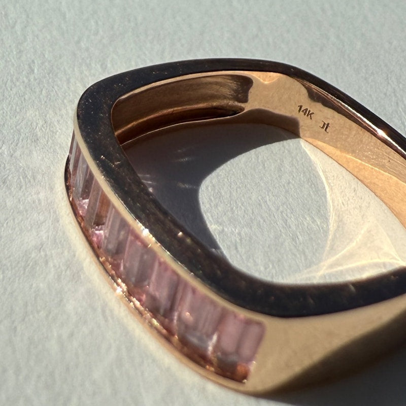 Jane Taylor 14k Rose Gold Pink Baguette Tourmaline Square Ring