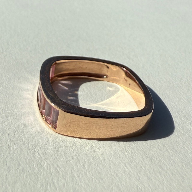 Jane Taylor 14k Rose Gold Pink Baguette Tourmaline Square Ring