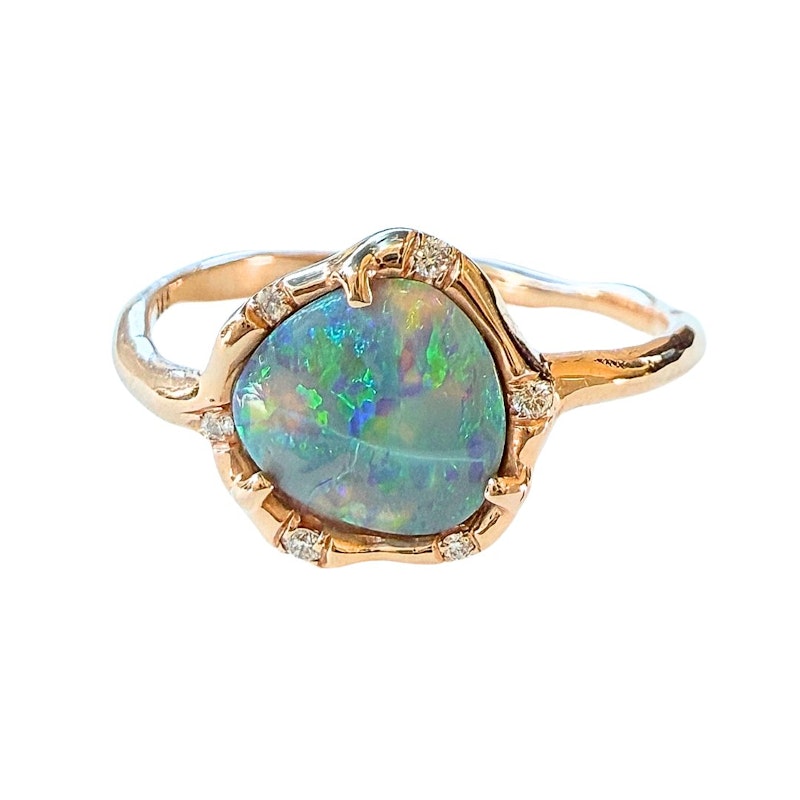 Sirciam 14k Rose Gold Teal Flash Australian Crystal Opal Ring