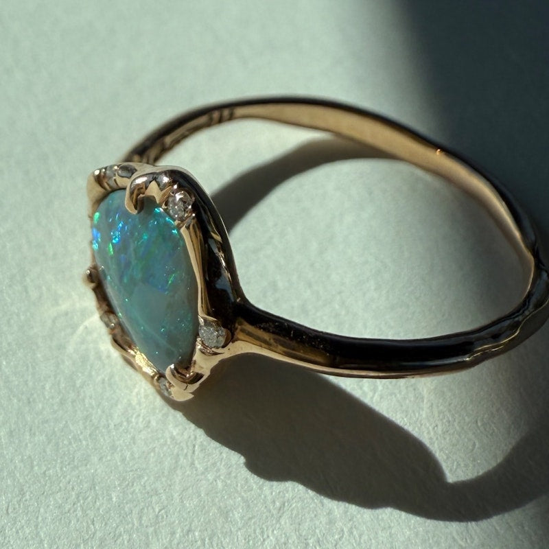 Sirciam 14k Rose Gold Teal Flash Australian Crystal Opal Ring