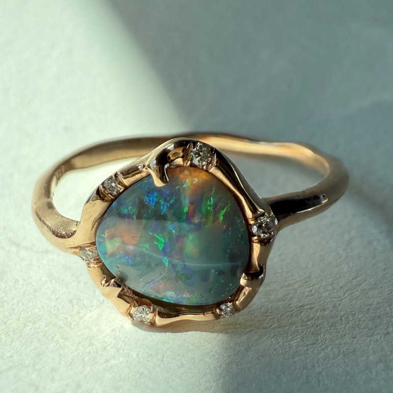 Sirciam 14k Rose Gold Teal Flash Australian Crystal Opal Ring