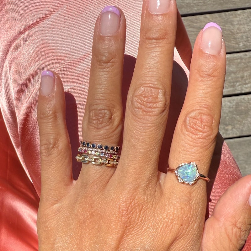Sirciam 14k Rose Gold Teal Flash Australian Crystal Opal Ring