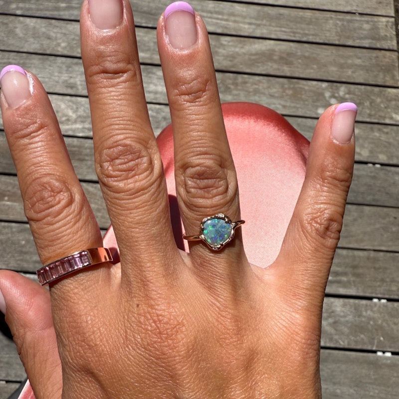 Sirciam 14k Rose Gold Teal Flash Australian Crystal Opal Ring