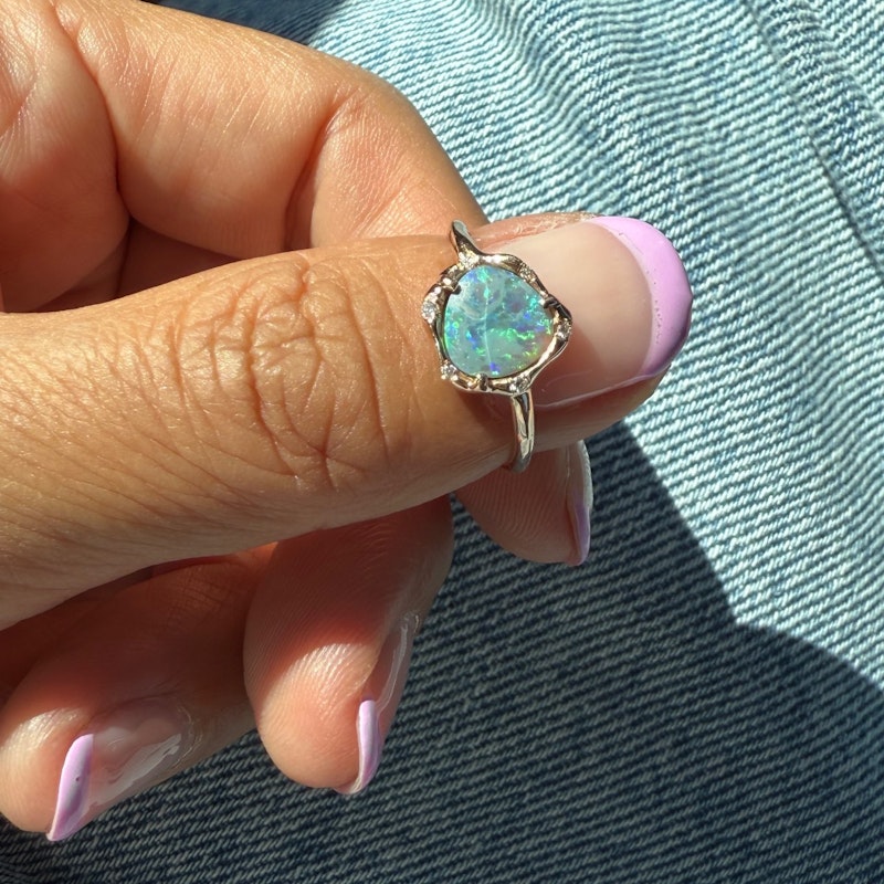 Sirciam 14k Rose Gold Teal Flash Australian Crystal Opal Ring