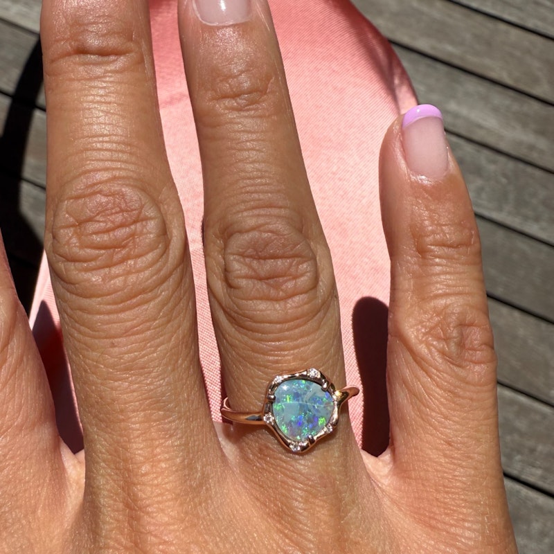 Sirciam 14k Rose Gold Teal Flash Australian Crystal Opal Ring