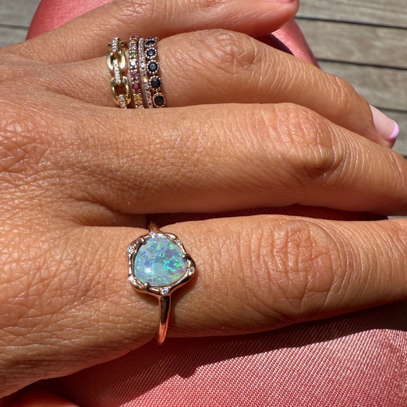 Sirciam 14k Rose Gold Teal Flash Australian Crystal Opal Ring