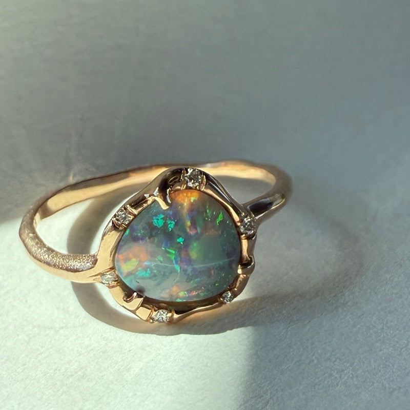 Sirciam 14k Rose Gold Teal Flash Australian Crystal Opal Ring