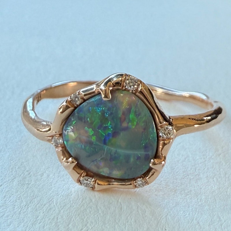 Sirciam 14k Rose Gold Teal Flash Australian Crystal Opal Ring