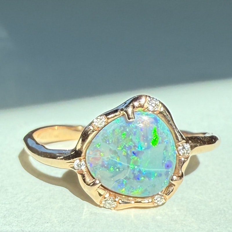 Sirciam 14k Rose Gold Teal Flash Australian Crystal Opal Ring