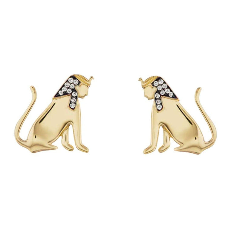 Sorellina 18k Yellow Gold and Diamond Sphinx Stud Earrings