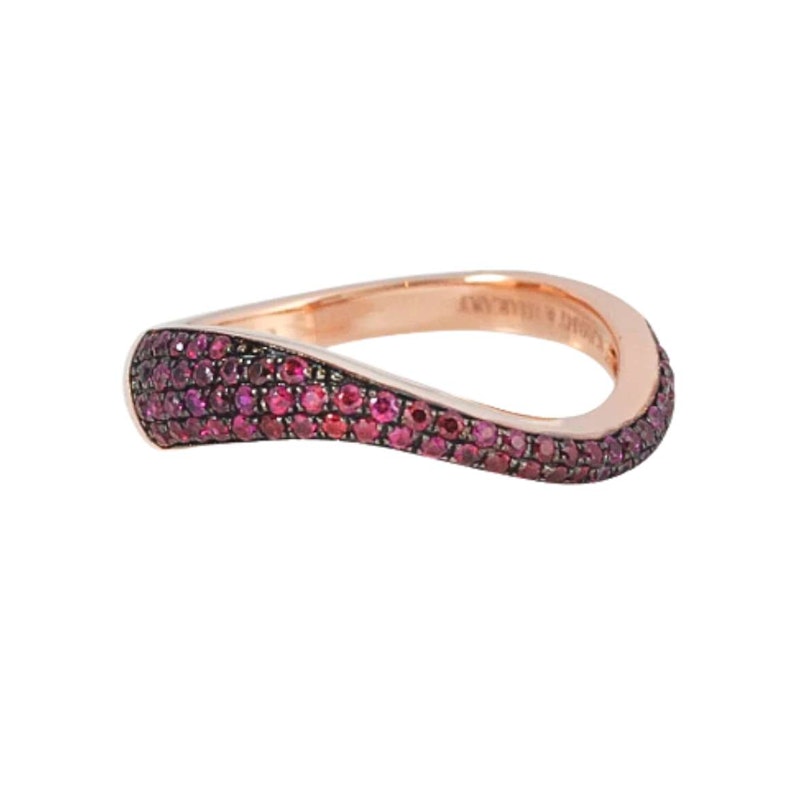 Kavant & Sharart 18k Rose Gold Ruby Pave Wave Ring