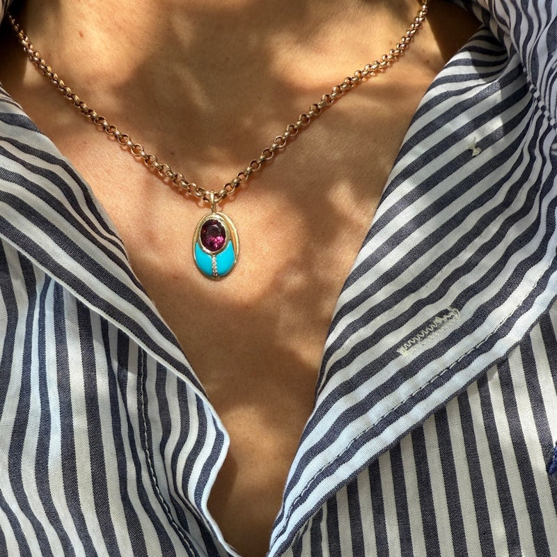Mason and Books Pink Tourmaline & Turquoise Small Lovebug Pendant