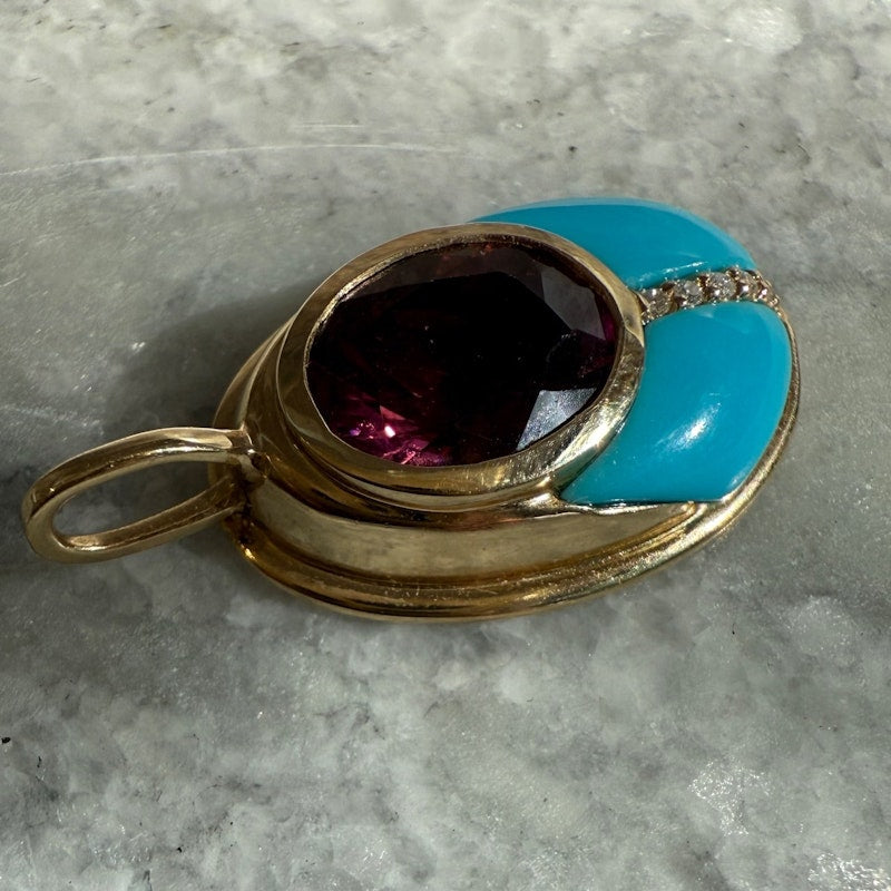 Mason and Books Pink Tourmaline & Turquoise Small Lovebug Pendant
