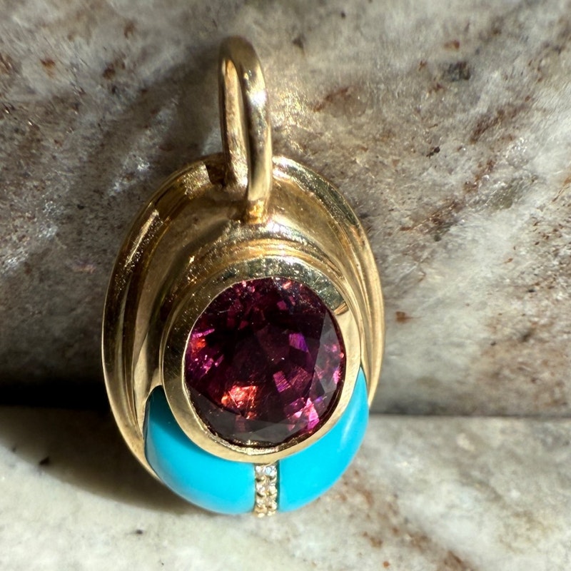 Mason and Books Pink Tourmaline & Turquoise Small Lovebug Pendant