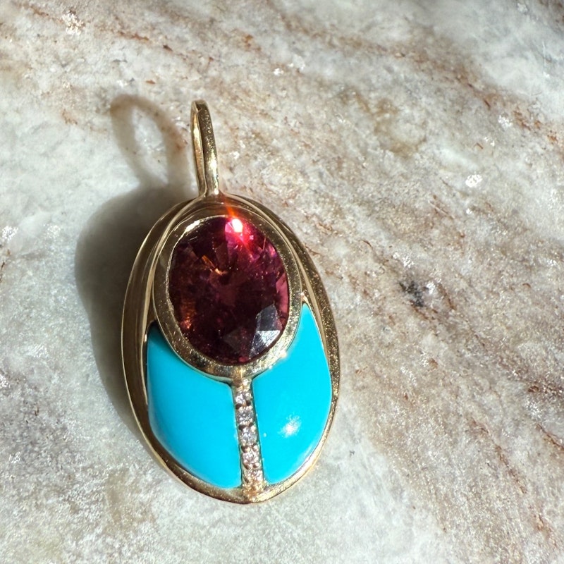 Mason and Books Pink Tourmaline & Turquoise Small Lovebug Pendant