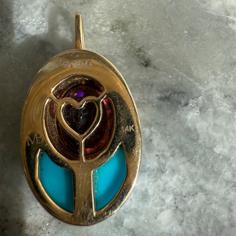 Mason and Books Pink Tourmaline & Turquoise Small Lovebug Pendant