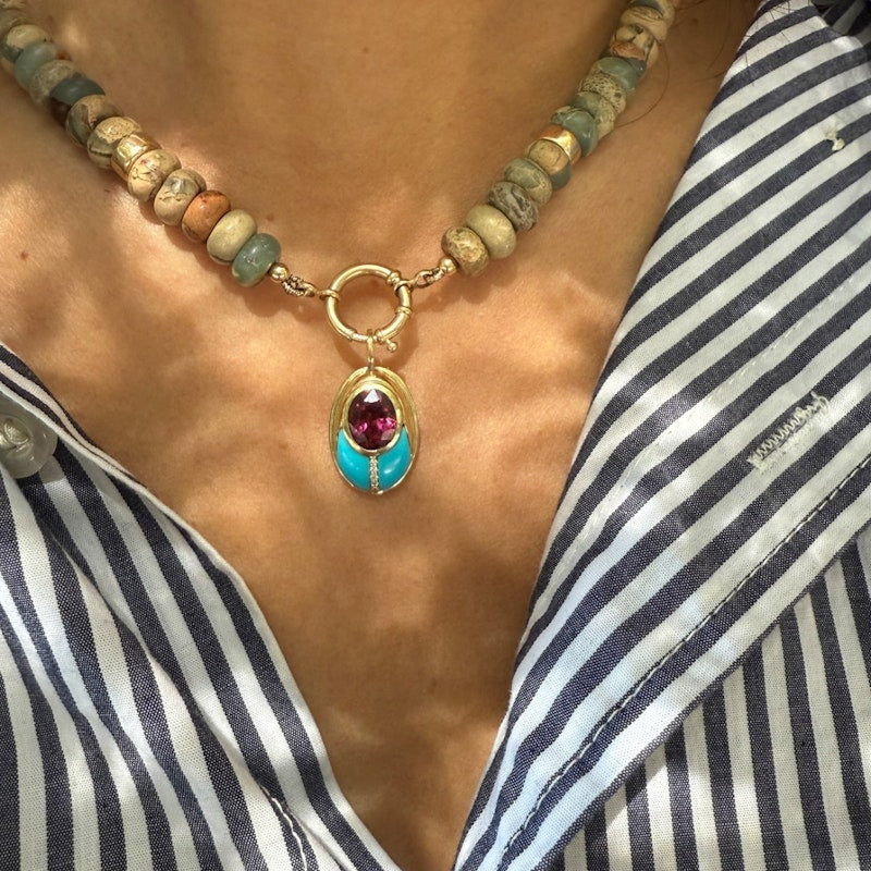 Mason and Books Pink Tourmaline & Turquoise Small Lovebug Pendant