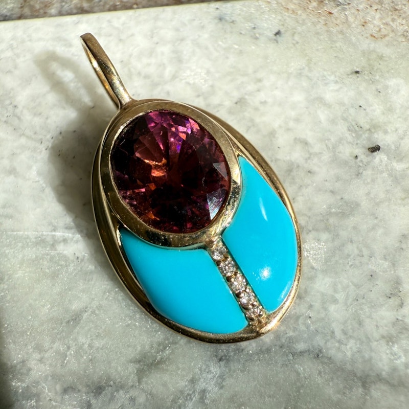 Mason and Books Pink Tourmaline & Turquoise Small Lovebug Pendant