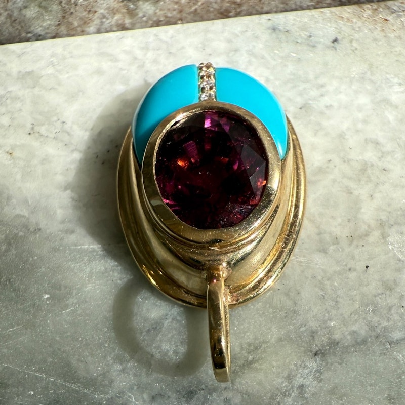 Mason and Books Pink Tourmaline & Turquoise Small Lovebug Pendant