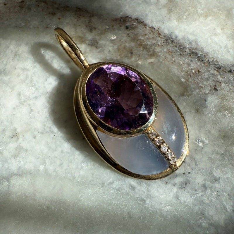 Mason and Books Amethyst & Blue Chalcedony Small Love Bug Pendant