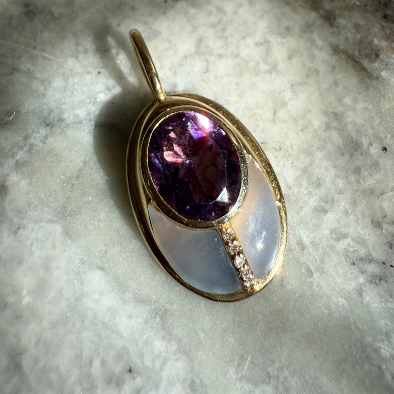 Mason and Books Amethyst & Blue Chalcedony Small Love Bug Pendant