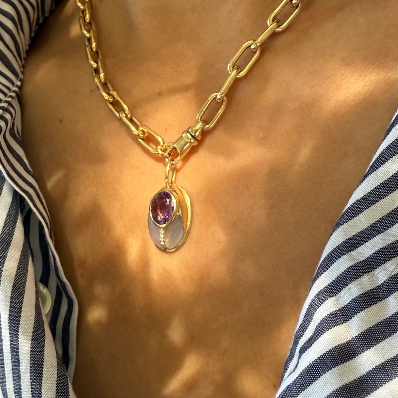 Mason and Books Amethyst & Blue Chalcedony Small Love Bug Pendant