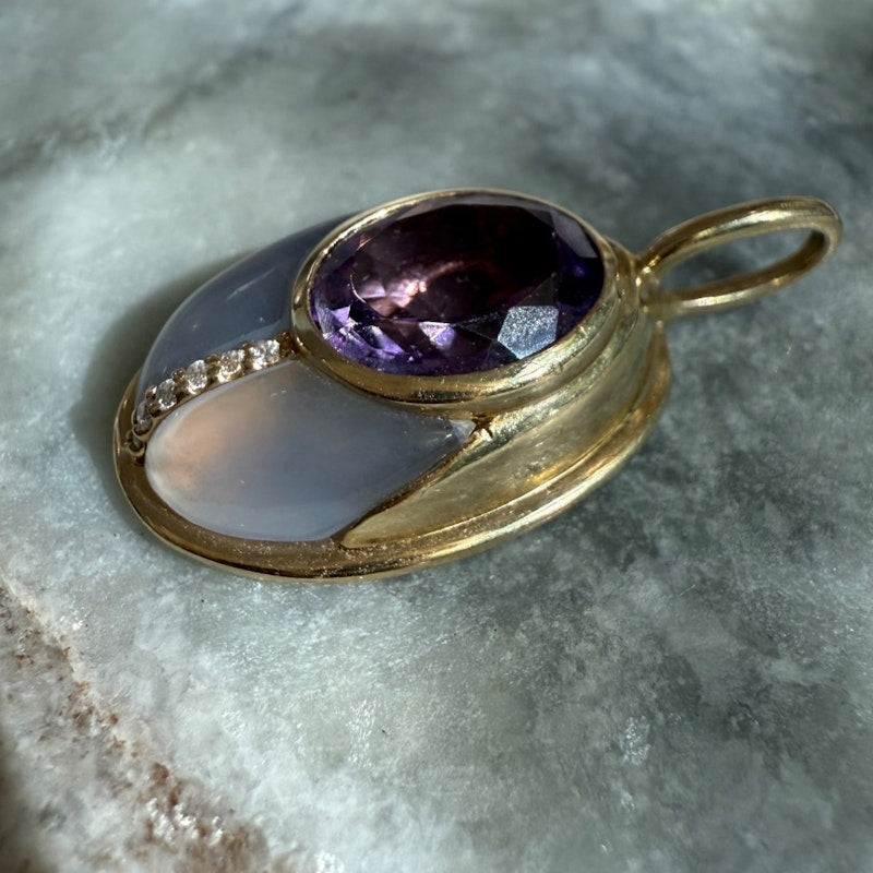 Mason and Books Amethyst & Blue Chalcedony Small Love Bug Pendant