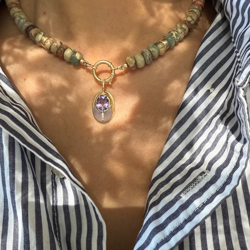 Mason and Books Amethyst & Blue Chalcedony Small Love Bug Pendant