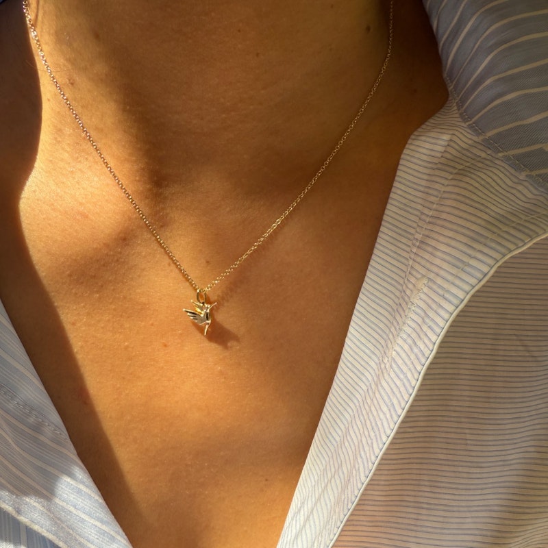 EF Collection 14k Yellow Gold Hummingbird Necklace