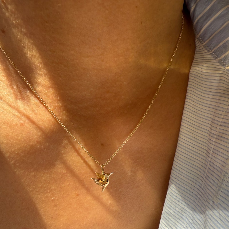 EF Collection 14k Yellow Gold Hummingbird Necklace