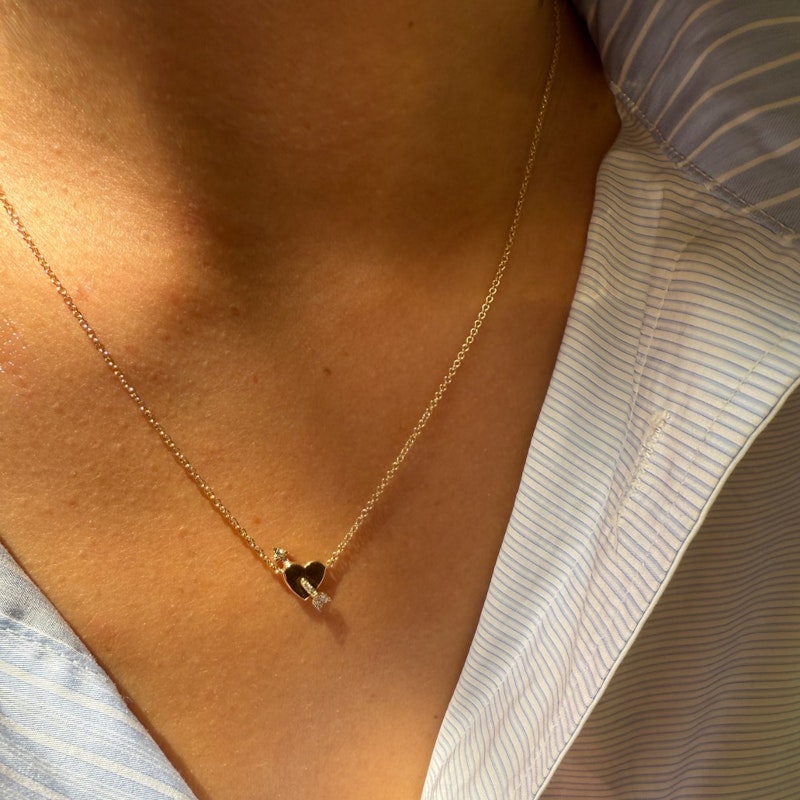 EF Collection 14k Yellow Gold Heart & Diamond Arrow Necklace