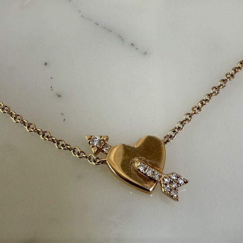 EF Collection 14k Yellow Gold Heart & Diamond Arrow Necklace