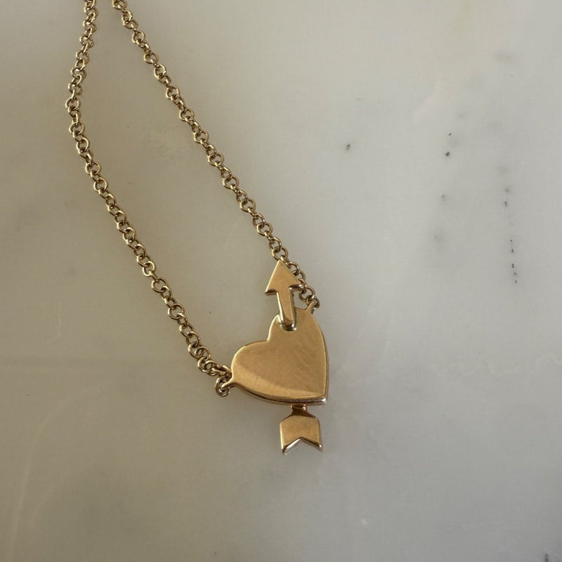EF Collection 14k Yellow Gold Heart & Diamond Arrow Necklace