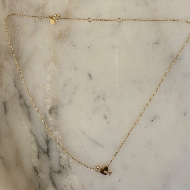 EF Collection 14k Yellow Gold Heart & Diamond Arrow Necklace
