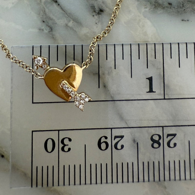 EF Collection 14k Yellow Gold Heart & Diamond Arrow Necklace