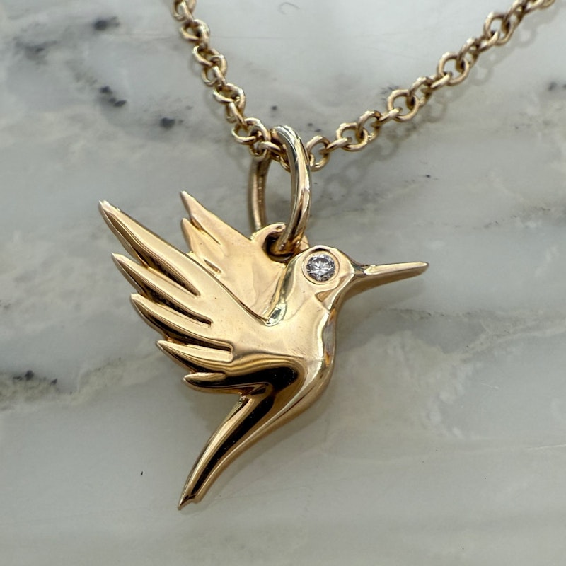 EF Collection 14k Yellow Gold Hummingbird Necklace