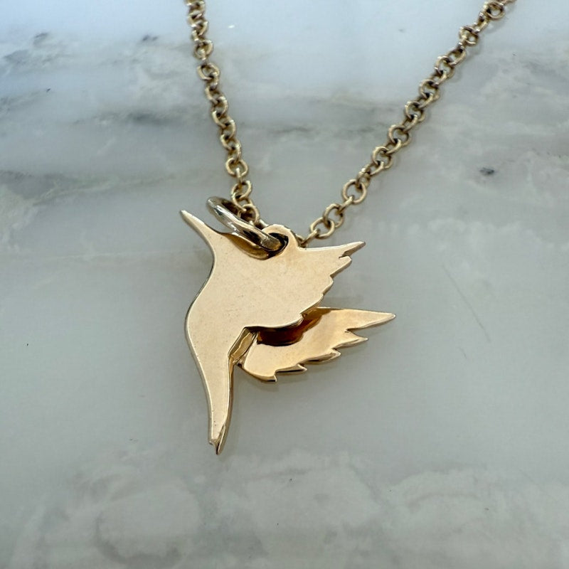 EF Collection 14k Yellow Gold Hummingbird Necklace