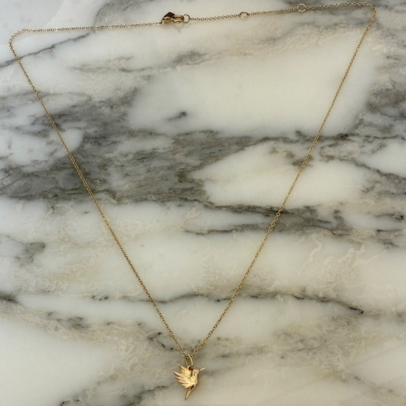 EF Collection 14k Yellow Gold Hummingbird Necklace