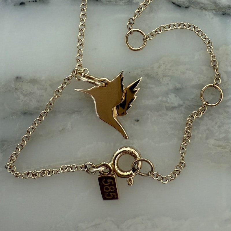 EF Collection 14k Yellow Gold Hummingbird Necklace
