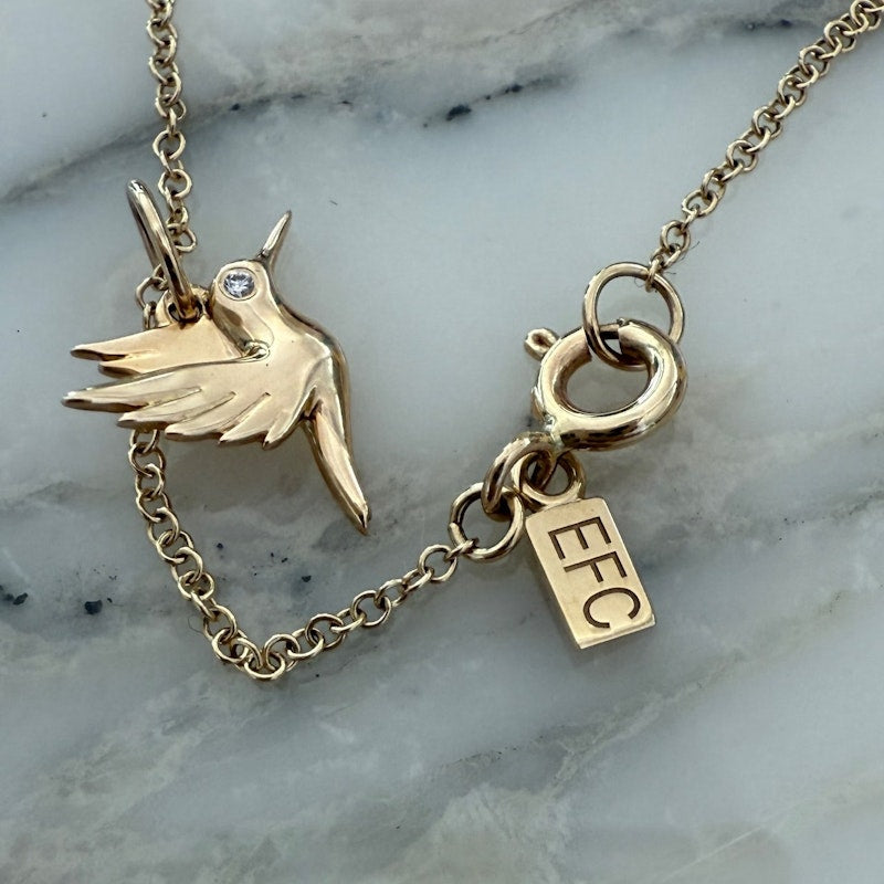 EF Collection 14k Yellow Gold Hummingbird Necklace