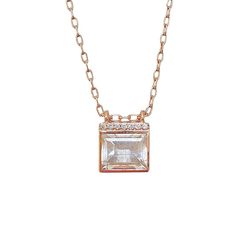Jane Taylor 14k Rose Gold White Topaz Bold Baguette Necklace