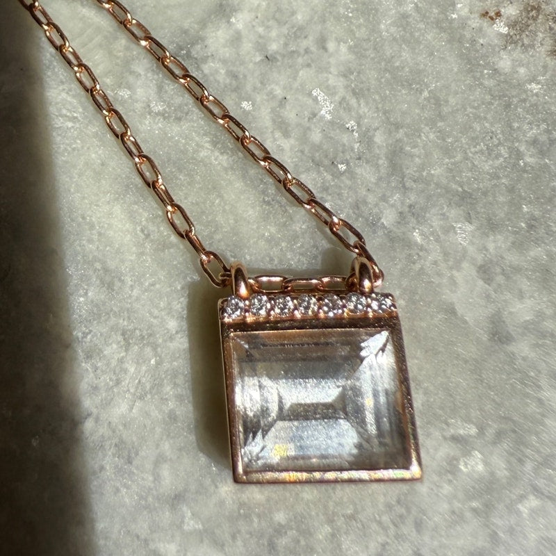 Jane Taylor 14k Rose Gold White Topaz Bold Baguette Necklace