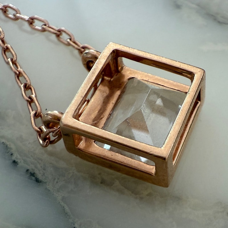 Jane Taylor 14k Rose Gold White Topaz Bold Baguette Necklace