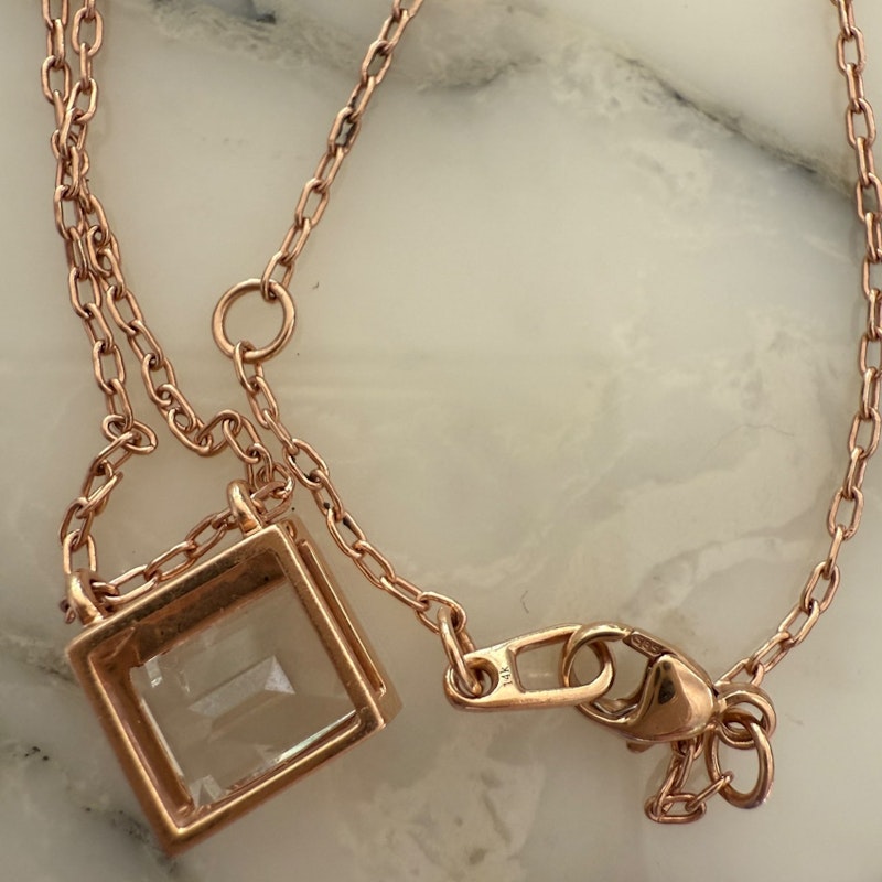 Jane Taylor 14k Rose Gold White Topaz Bold Baguette Necklace