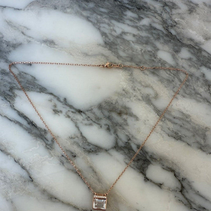 Jane Taylor 14k Rose Gold White Topaz Bold Baguette Necklace