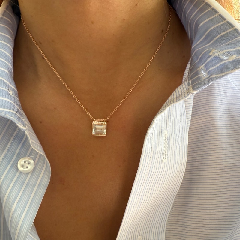 Jane Taylor 14k Rose Gold White Topaz Bold Baguette Necklace